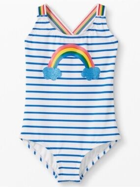 Hanna Andersson Striped Rainbow Swimsuit Sz 120cm